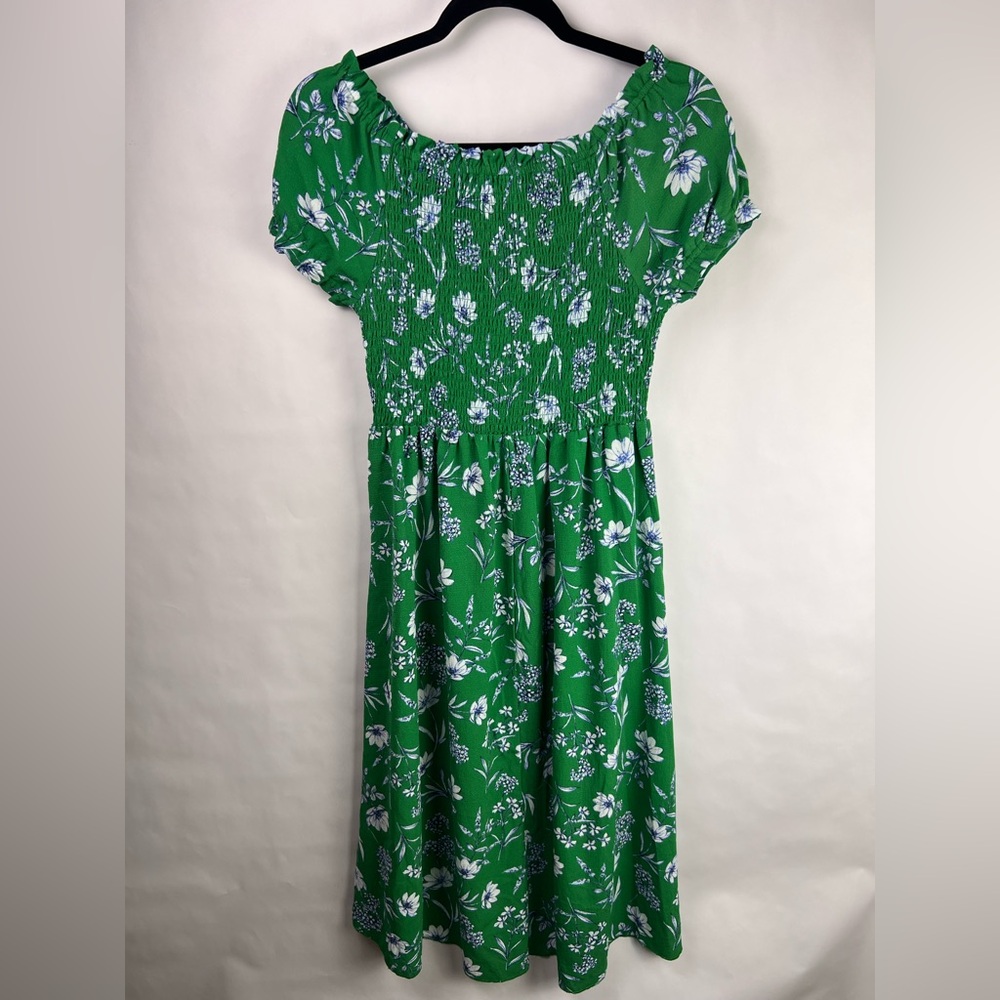 Knit Works Green Floral Smocked Off Shoulder Dress Girls Size 14 Summer - Picture 7 of 12